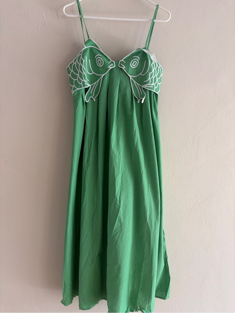 Green Spaghetti Strap Dress with Fish Appliqué